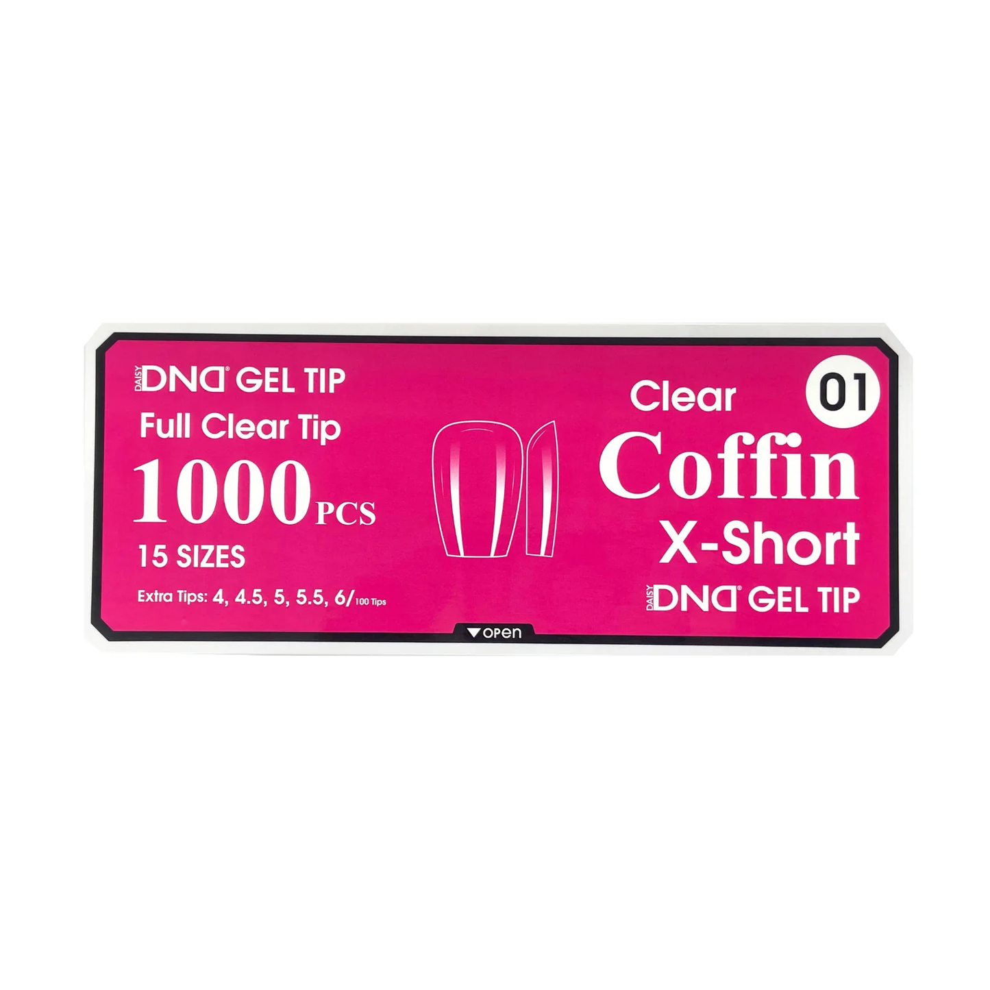 DND Gel Full Clear Tip Box #01 - Coffin X-Short (1000 pcs)
