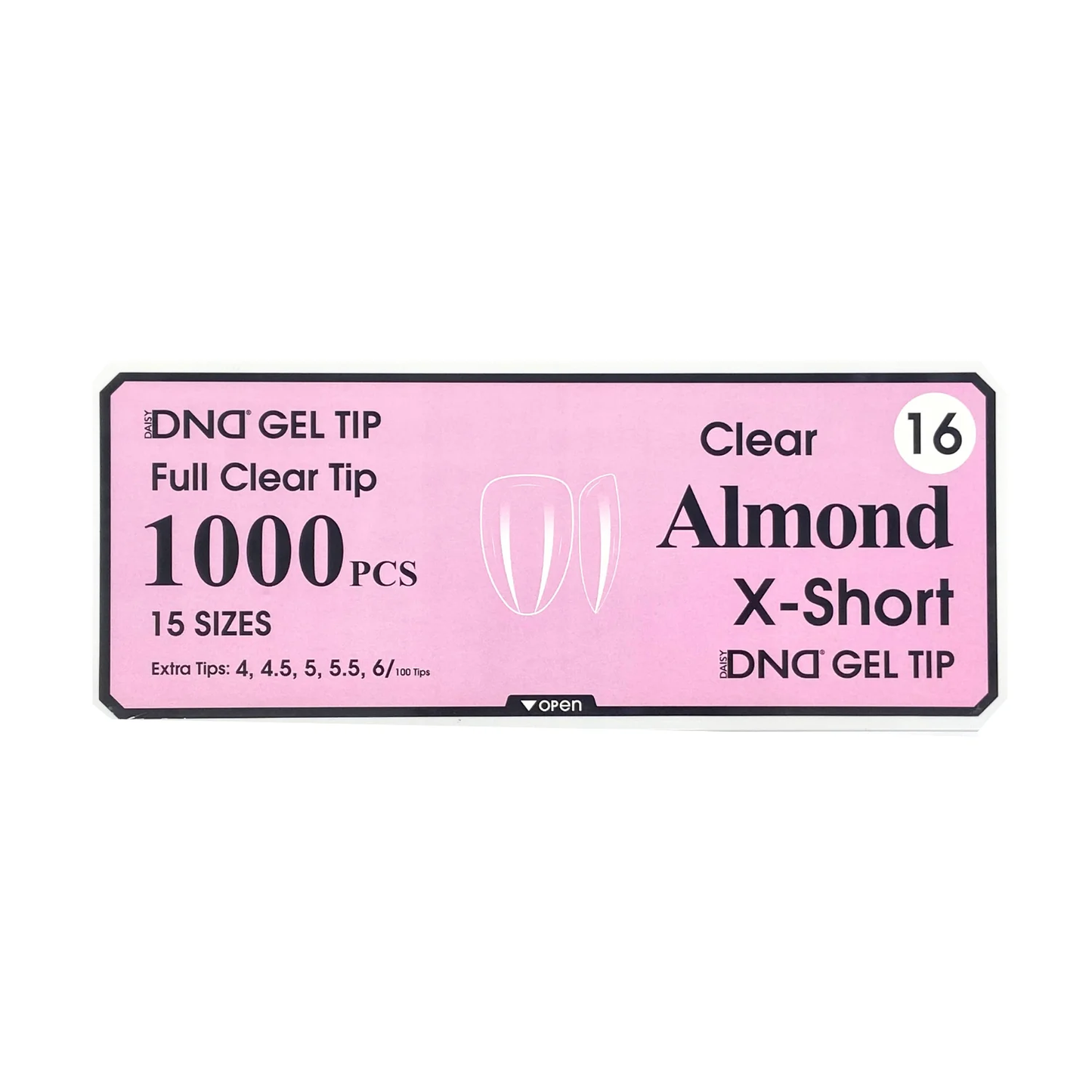 DND Gel Full Clear Tip Box #16 - Almond Extra Short (1000 pcs)