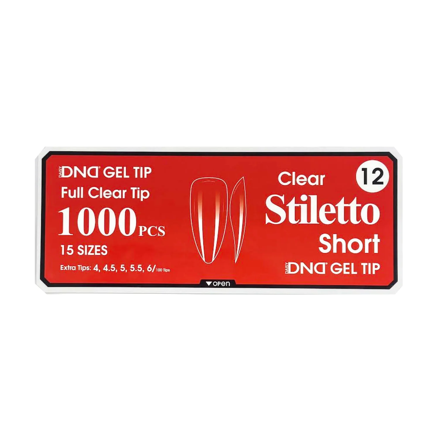 DND Gel Full Clear Tip Box #12 - Stiletto Short (1000 pcs)
