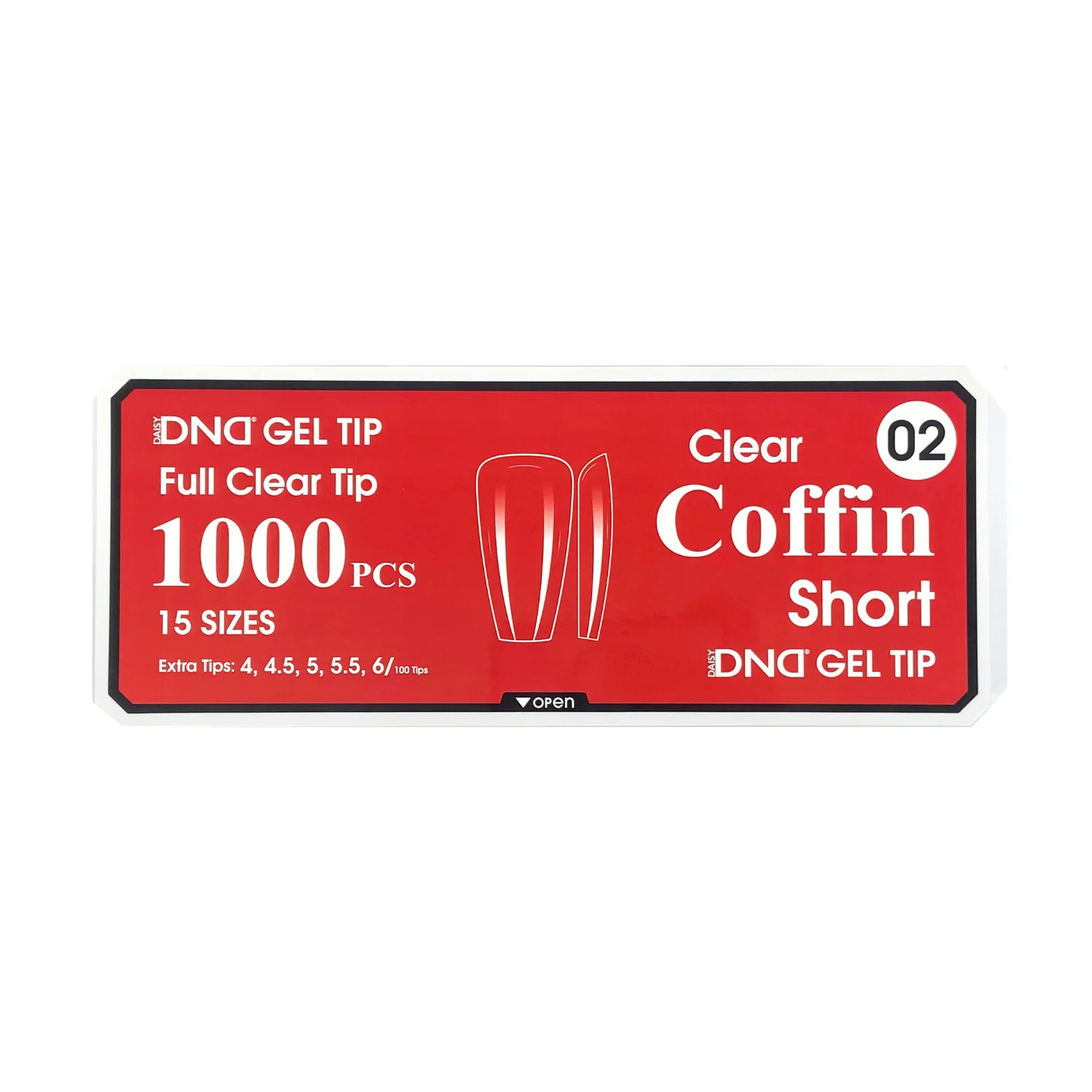 DND Gel Full Clear Tip Box #02 - Coffin Short (1000 pcs)