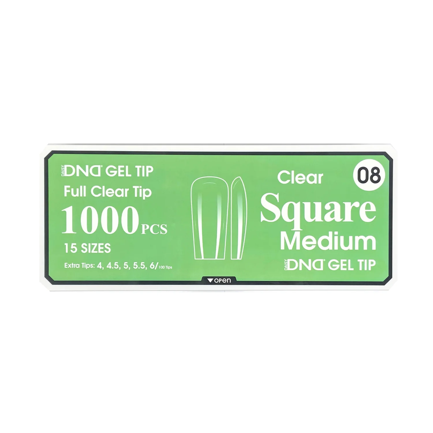 DND Gel Full Clear Tip Box #08 - Square Medium (1000 pcs)
