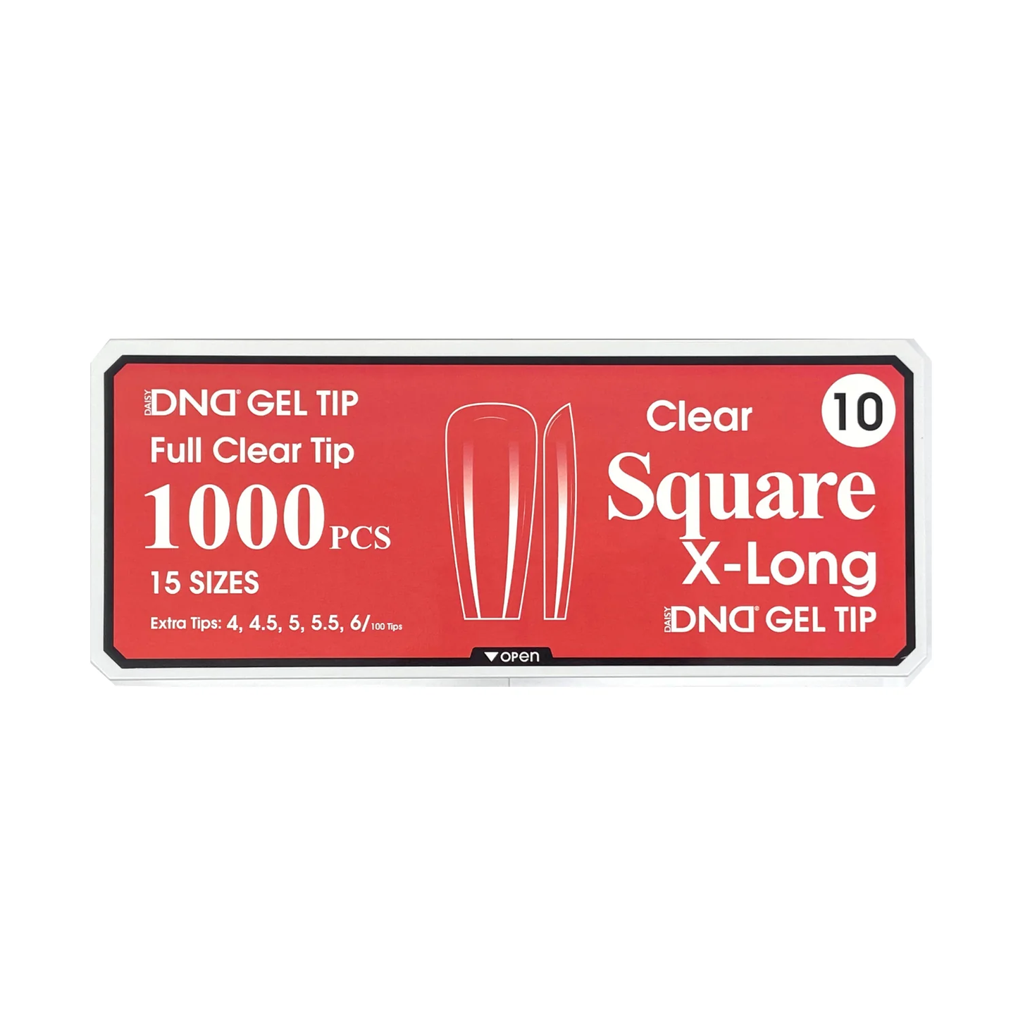 DND Gel Full Clear Tip Box #10 - Square Extra Long (1000 pcs)