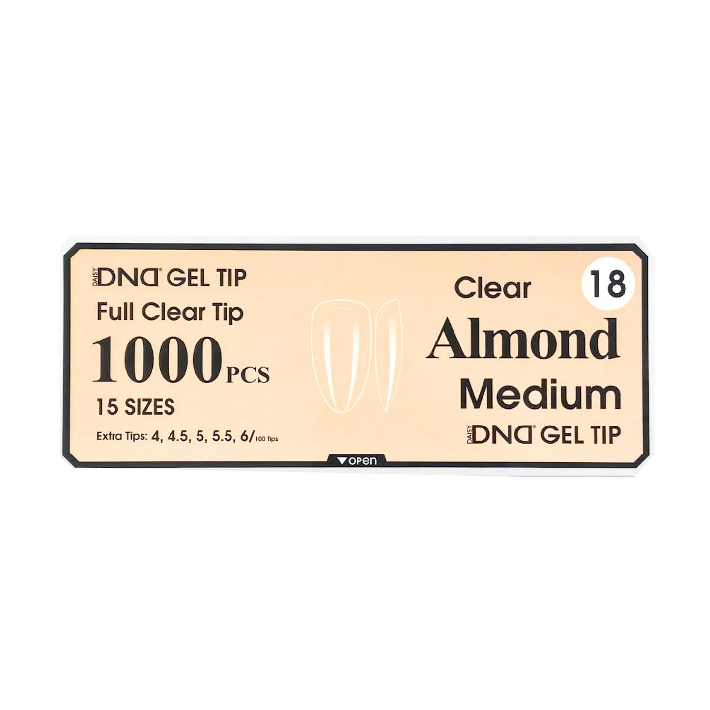 DND Gel Full Clear Tip Box #18 - Almond Medium (1000 pcs)