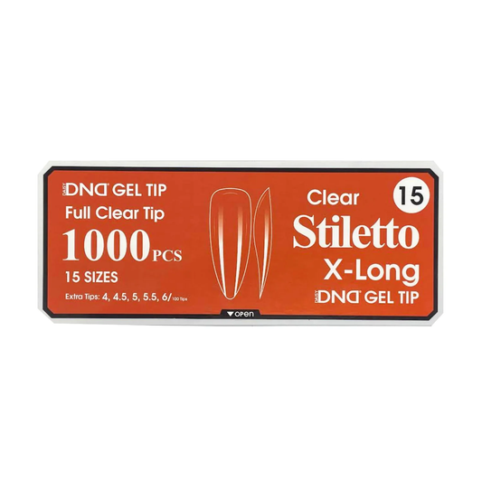 DND Gel Full Clear Tip Box #15 - Stiletto Extra Long (1000 pcs)